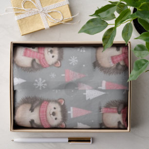 Cute Hedgehog Pattern Pink Grey Christmas Tissue Paper