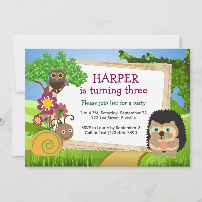 Cute Hedgehog Personalized Birthday Invitation (Front)