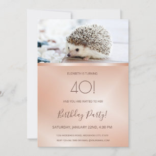Cute Hedgehog Photo   Custom Rose Gold Birthday  Invitation