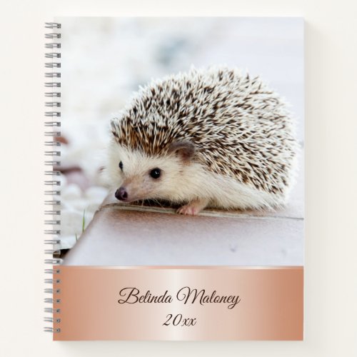 Cute Hedgehog Photo Rose Gold  Add Name  Year Notebook
