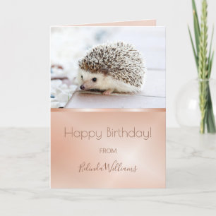 Cute Hedgehog Photo Rose Gold Birthday Text Card
