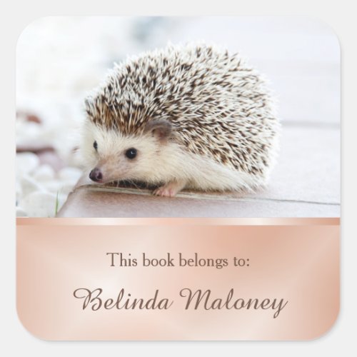 Cute Hedgehog Photo Rose Gold Book School Square Sticker