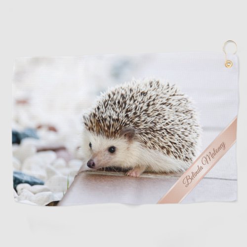 Cute Hedgehog Photo Rose Gold Foil   Golf Towel