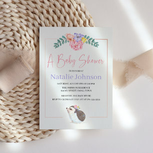 Cute Hedgehog Pink Baby Girl Baby Shower Invitation