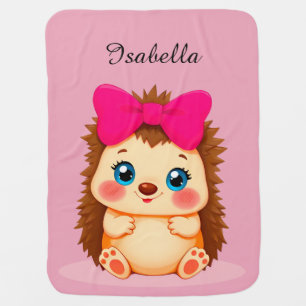 🦔💗 Cute Hedgehog Pink Bow Nursery Charm Sweet🎀 Baby Blanket