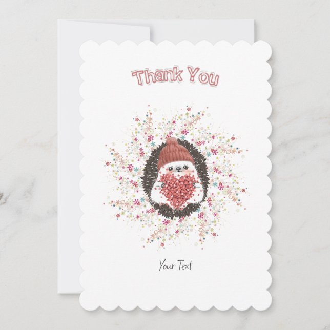 Cute Hedgehog Pink Heart Custom Thank You Card (Front)