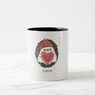Cute Hedgehog Pink Heart Name Two-Tone Coffee Mug