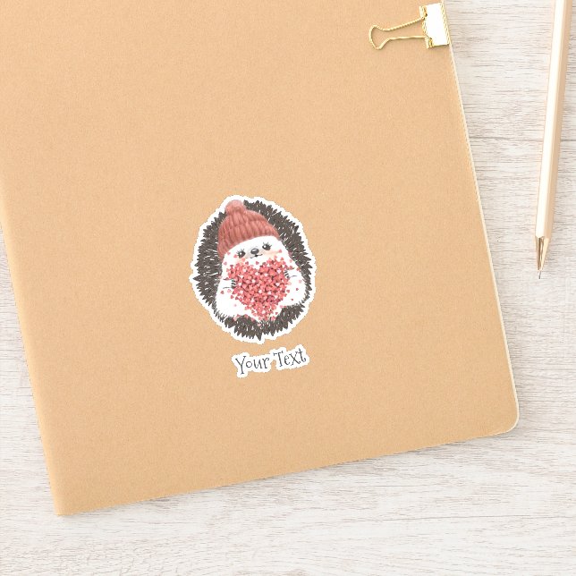 Cute Hedgehog Pink Heart Text Sticker (Notebook)