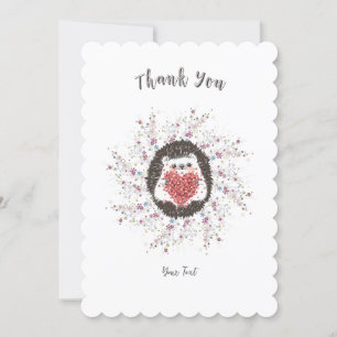 Cute Hedgehog Pink Heart Text Thank You Card