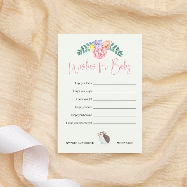Cute Hedgehog Pink Wishes for Baby Note Card (Creator Uploaded)