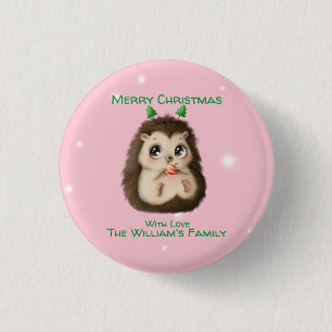 cute Hedgehog Printed Christmas Button