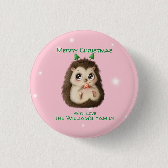 cute Hedgehog Printed Christmas  Button (Front)