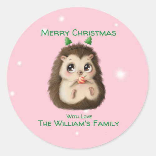 cute Hedgehog Printed Christmas  Classic Round Sticker