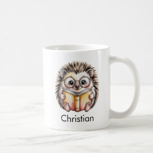 Cute Hedgehog Reading a Book Custom Coffee Mug