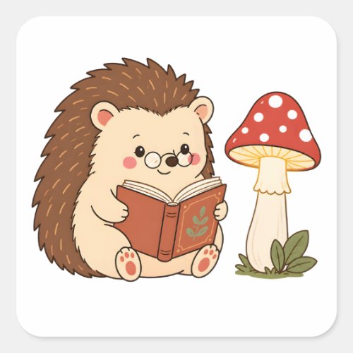 Cute Hedgehog Reading Mushroom Lamp Sticker