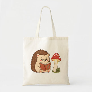 Cute Hedgehog Reading Mushroom Lamp Tote Bag