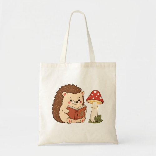 Cute Hedgehog Reading Mushroom Lamp Tote Bag