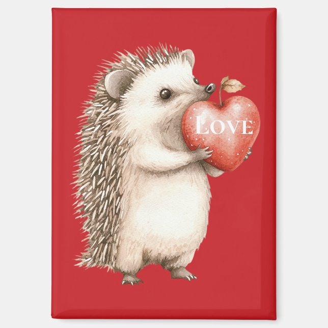 Cute Hedgehog Red Heart Love Magnet (Front)