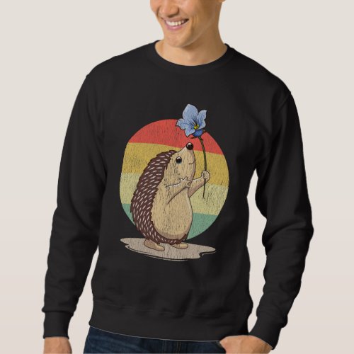 Cute Hedgehog Retro Flower Sunset Autumn Animal Sweatshirt