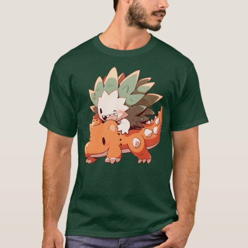 Cute hedgehog riding dino 1 T_Shirt