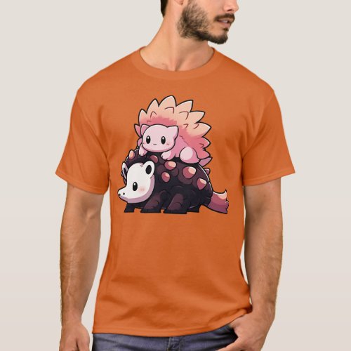 Cute hedgehog riding dino T_Shirt