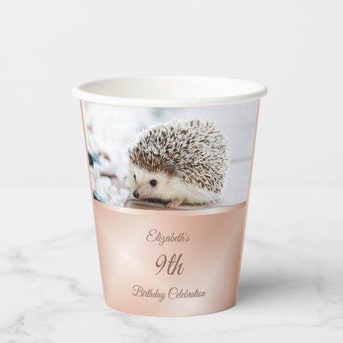Cute Hedgehog Rose Gold  Custom Birthday Paper Cups