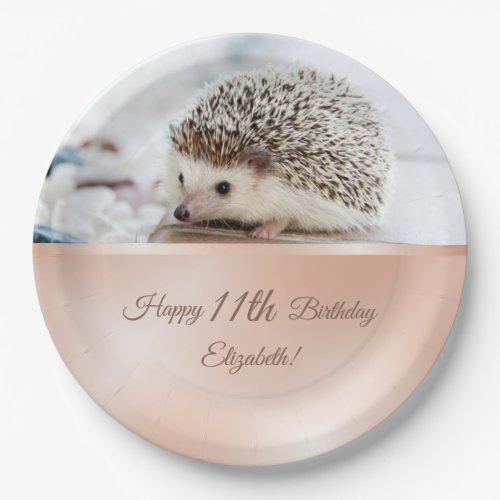 Cute Hedgehog Rose Gold  Custom Birthday Paper Plates