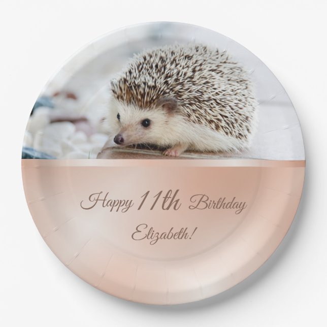 Cute Hedgehog Rose Gold | Custom Birthday Paper Plates (Front)