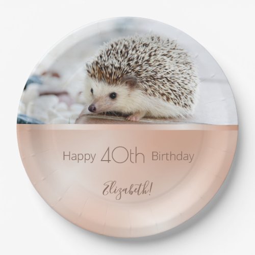 Cute Hedgehog Rose Gold  Custom Birthday  Paper Plates