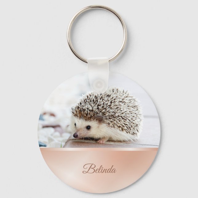 Cute Hedgehog Rose Gold Keychain (Front)
