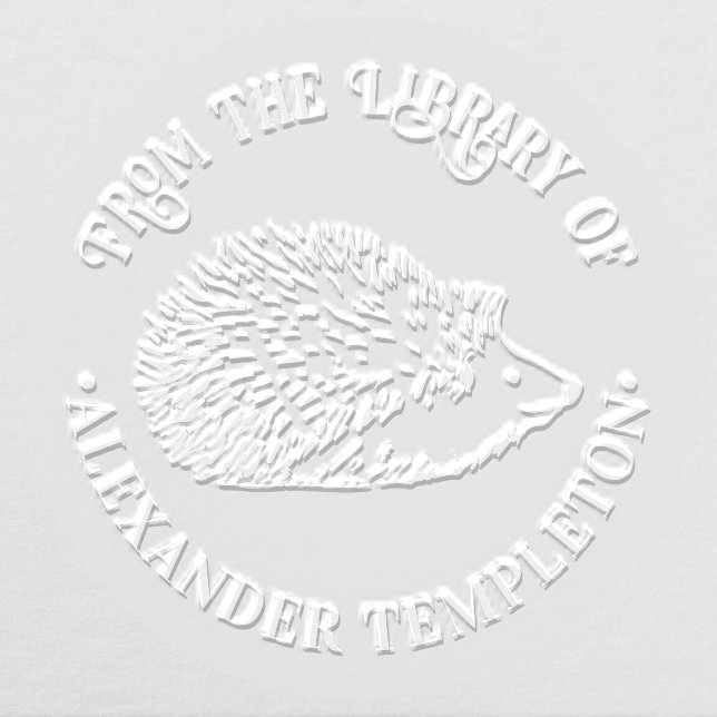 Cute Hedgehog Round Library Book Name Embosser (Design)