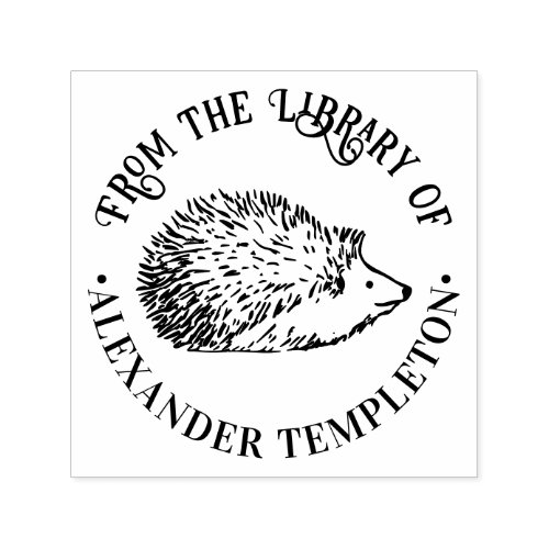 Cute Hedgehog Round Library Book Name Self_inking Stamp