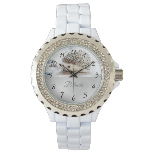 Cute Hedgehog  Silver Foil Monogram Watch