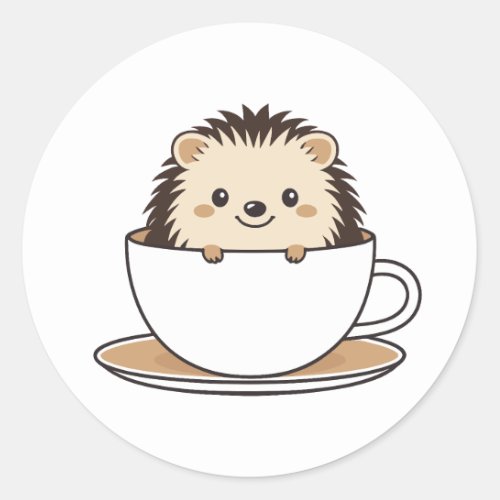 Cute Hedgehog Sitting in the Coffee Cup Classic Round Sticker