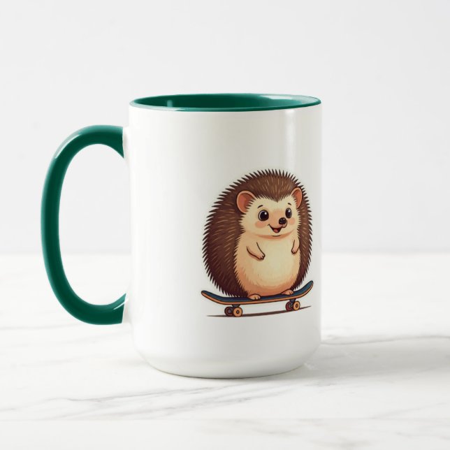 Cute Hedgehog Skating Mug – Fun Animal Coffee & Te (Left)