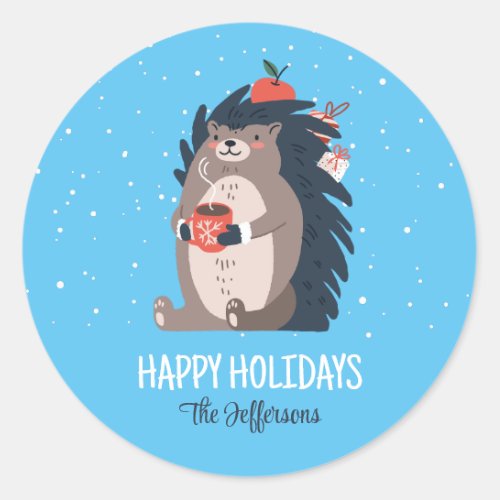 Cute Hedgehog Snow Winter Holiday Christmas Animal Classic Round Sticker