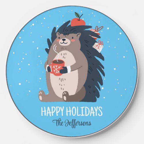 Cute Hedgehog Snow Winter Holiday Christmas Animal Wireless Charger