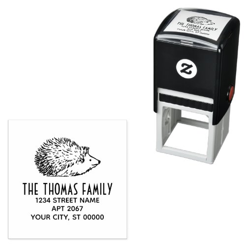 Cute Hedgehog Square Name Return Address Self_inking Stamp