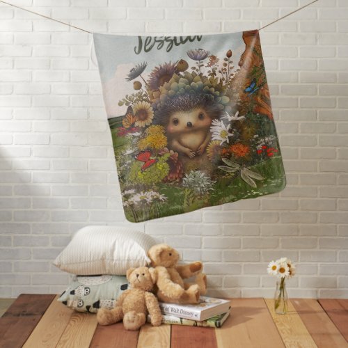 Cute Hedgehog Summer Flowers Field Baby Blanket