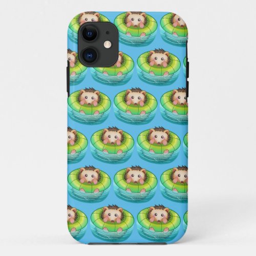 cute hedgehog swimming  iPhone 11 case