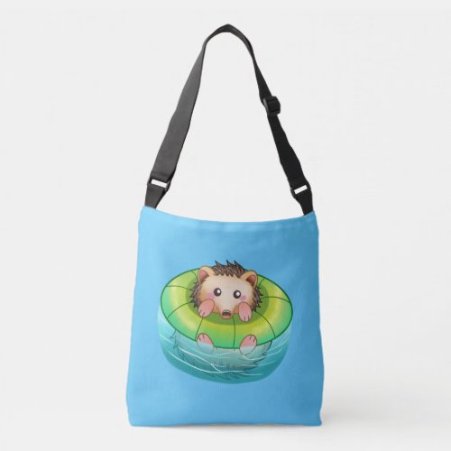 cute hedgehog swimming  crossbody bag