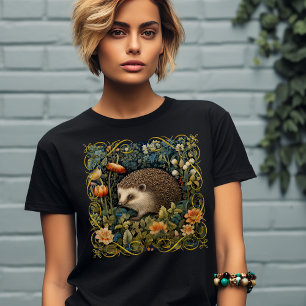 Cute Hedgehog Tapestry William Morris Style T-Shirt