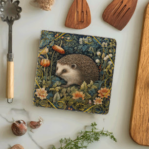Cute Hedgehog Tapestry William Morris Style Trivet
