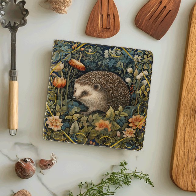Cute Hedgehog Tapestry William Morris Style Trivet (Creator Uploaded)