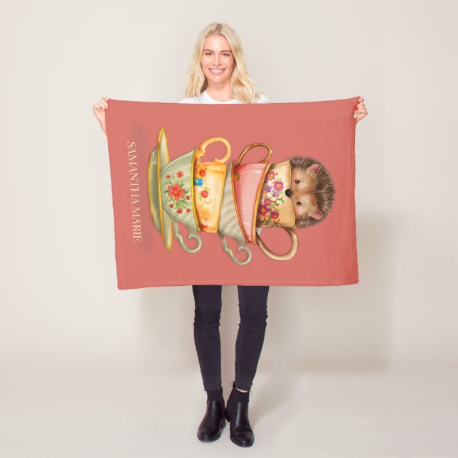 Cute Hedgehog Teacups Pink Toddler Infant Fleece Blanket (In Situ)