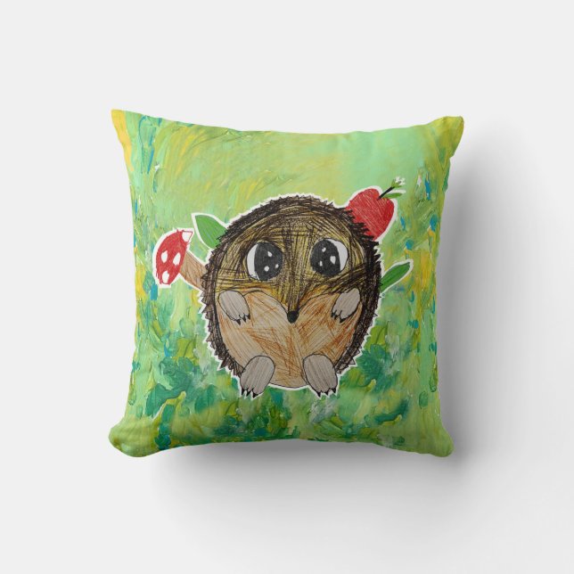 Cute Hedgehog Throw Pillow (Front)
