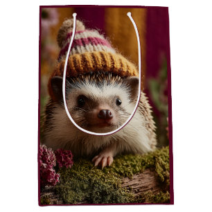 Cute Hedgehog Wearing a Knit Striped Winter Hat Medium Gift Bag