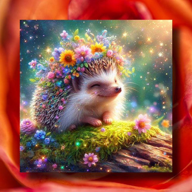 Cute Hedgehog Wearing Flower Crown Woodland Easter Holiday Card (Creator Uploaded)