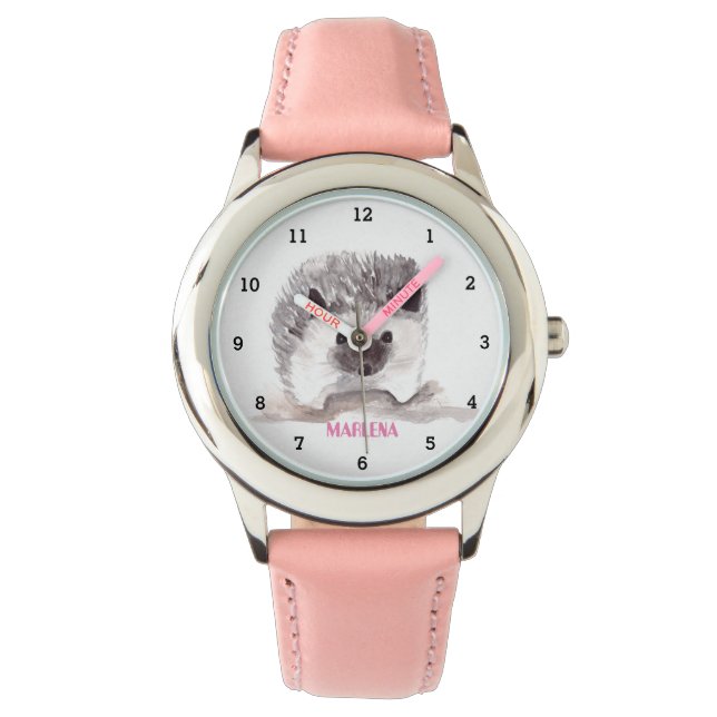 Cute Hedgehog Wildlife Animals Kids Watercolor Watch (Front)