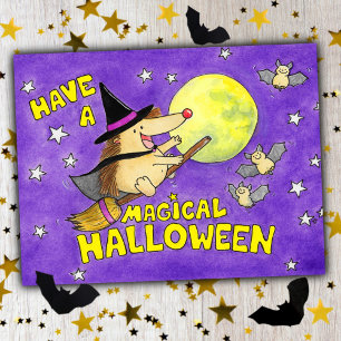 Cute Hedgehog Witch Magical Halloween Postcard